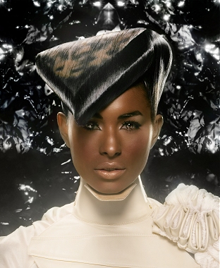 A long black straight quirky avant garde hairstyle by X-Presion