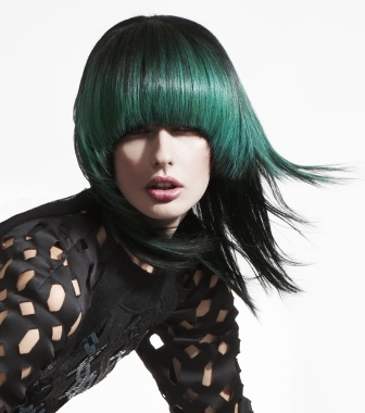 A long black straight coloured Multi-Tonal hairstyle by Vivienne Mackinder