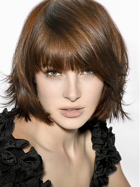 A medium brown straight bob coloured Layered hairstyle by Jo Hansford