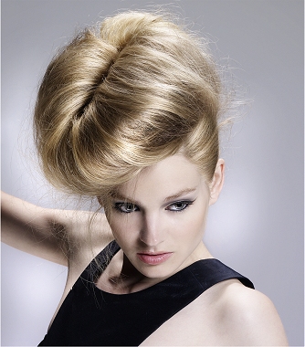 A long blonde straight coloured updo bouffant OFFICE hairstyle by Diva