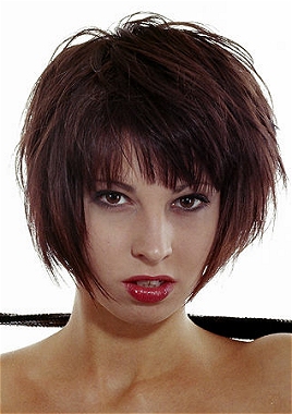 A medium brown straight long thick choppy bob  Shortfringe hairstyle by Aesthetics