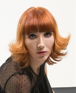 A medium red straight coloured hairstyle by Andrade Oliveira