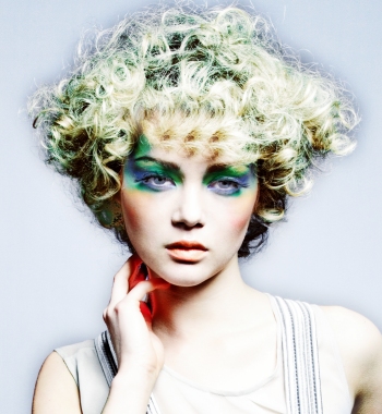 A long blonde curly coloured Multi-Tonal spikey Curly Hair Style hairstyle by Antonio Giovanni